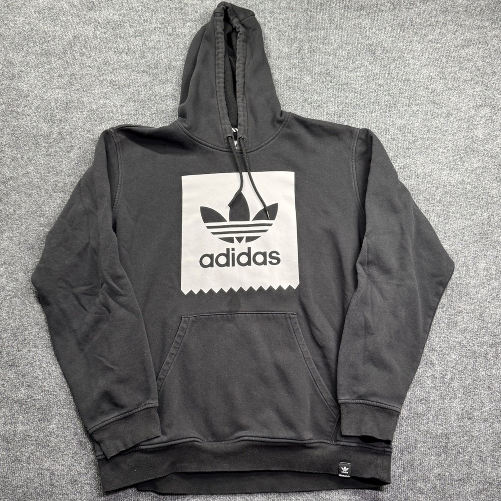 Adidas Hoodie Mens L Black Trefoil Logo Graphic Pullover Fleece Sportswear